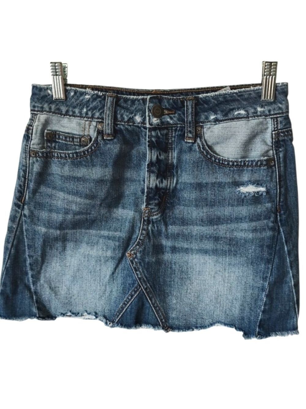 American Eagle Outfitters Skirt Denim A Line Blue Distressed Button Fly Size 00